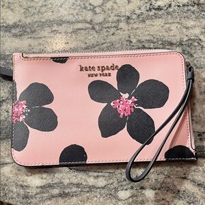 Kate Spade Pink and Black Floral Wristlet